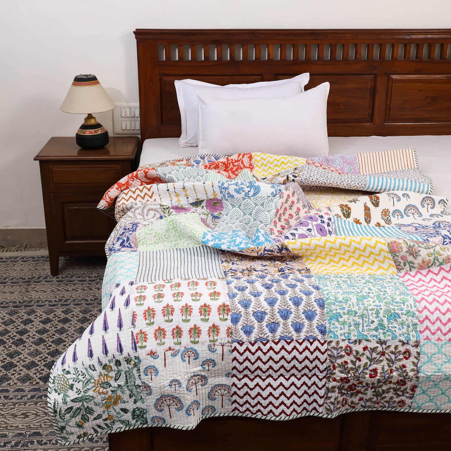 Single - Reversible Sanganeri Patchwork Cotton Quilt 41