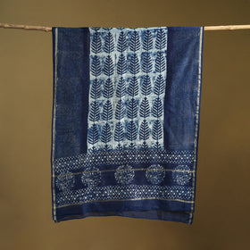 Blue - Pipad Hand Block Print Natural Dyed Chanderi Silk Handloom Dupatta 39