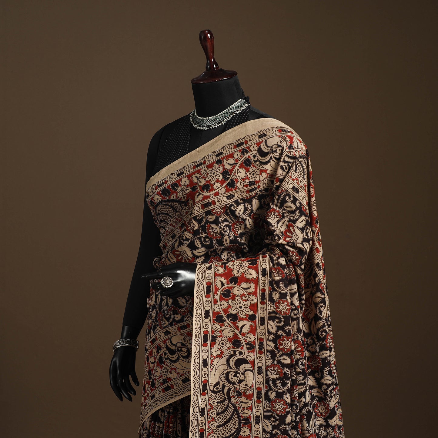 Black - printed cotton kalamkari saree 71 - handcrafted