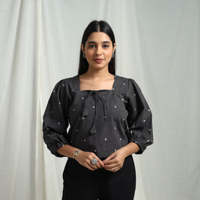 Buy Black Cotton Jacquard Crop Top
