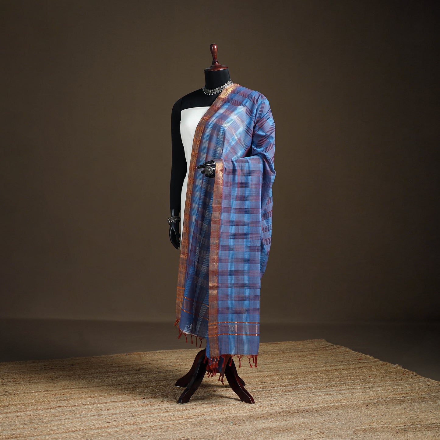 Pure Handloom Cotton Nizam Zari Border Mangalagiri Dupatta 57