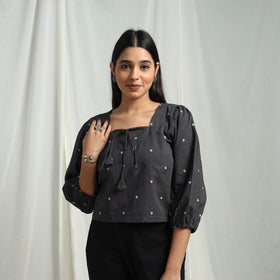 Buy Black Cotton Jacquard Crop Top