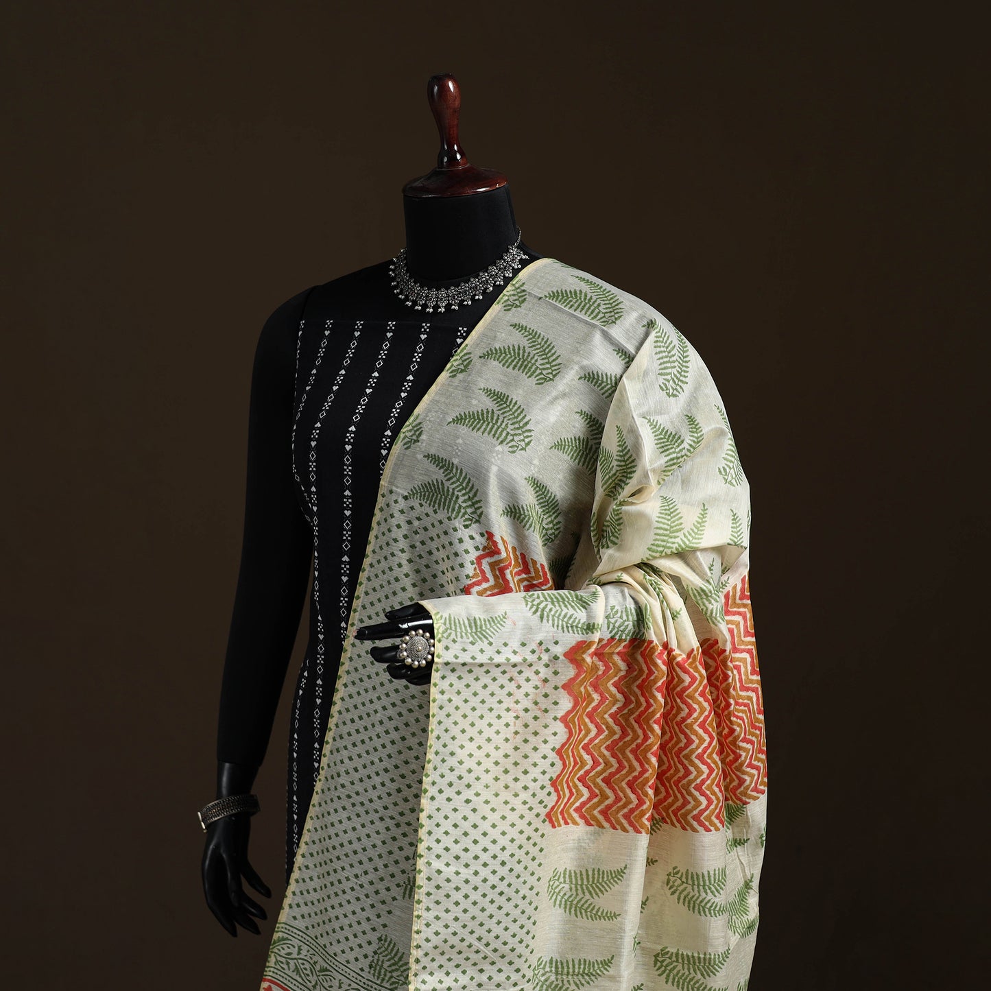 Sanganeri Hand Block Print Chanderi Silk Dupatta 46