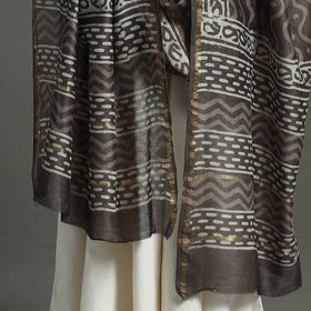 Brown - chanderi silk bagru dupatta 11 - handcrafted