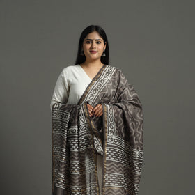 Brown - chanderi silk bagru dupatta 11 - handcrafted
