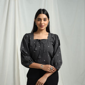 Buy Black Cotton Jacquard Crop Top