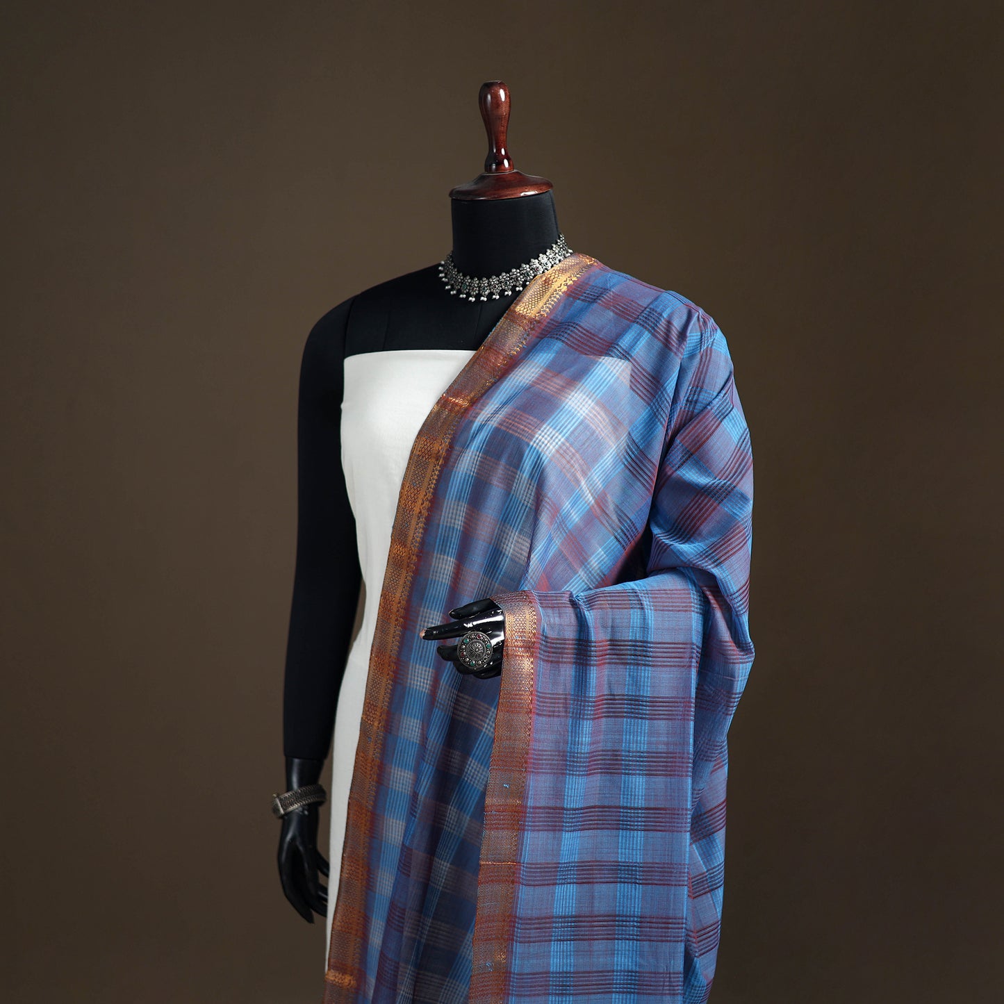 Pure Handloom Cotton Nizam Zari Border Mangalagiri Dupatta 57