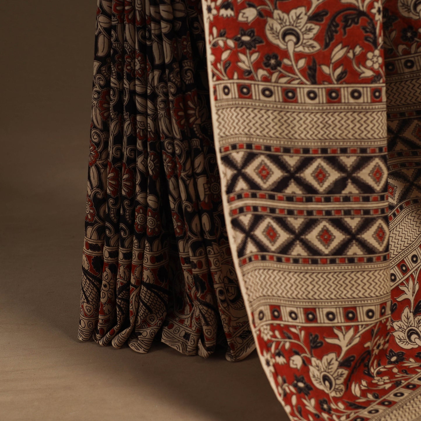 Black - printed cotton kalamkari saree 71 - handcrafted