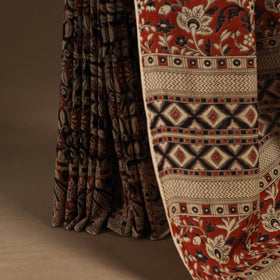 Black - printed cotton kalamkari saree 71 - handcrafted