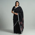 Black - Handloom Cotton Phulia Jamdani Saree with Tassels 127