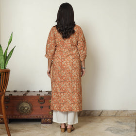 Orange - Pedana Kalamkari Hand Block Printed Cotton Straight Kurta 09