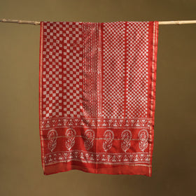 Red - Pipad Hand Block Print Natural Dyed Chanderi Silk Handloom Dupatta 35