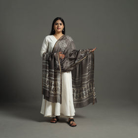 Brown - chanderi silk bagru dupatta 12 - handcrafted