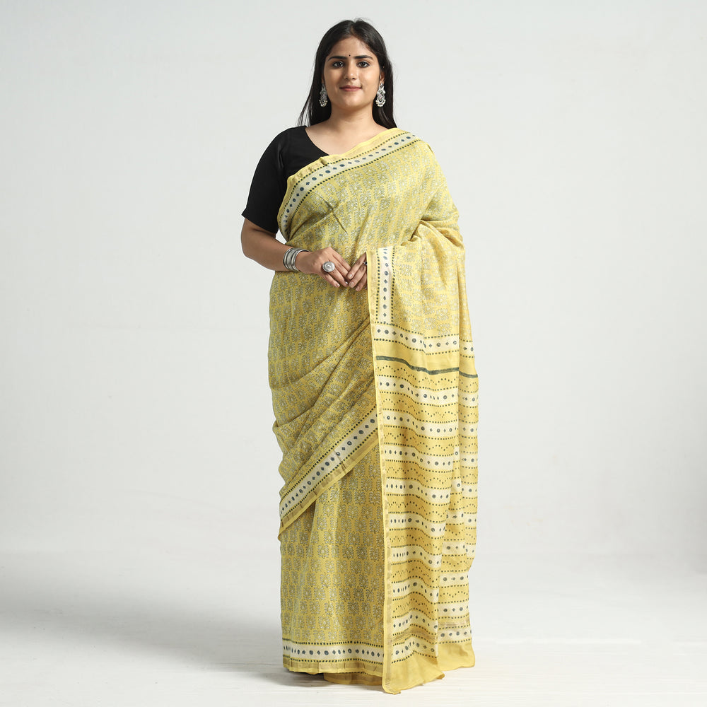 block printed silk saree