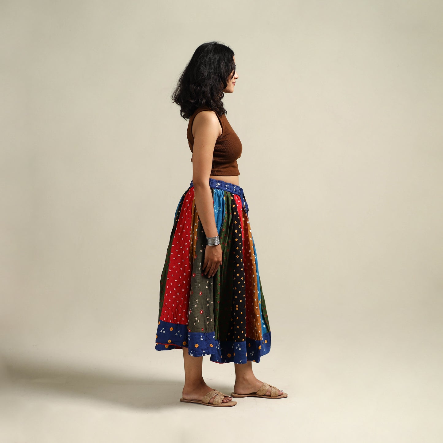 Multicolor - Bandhani Tie-Dye Patchwork Cotton Short Skirt 40