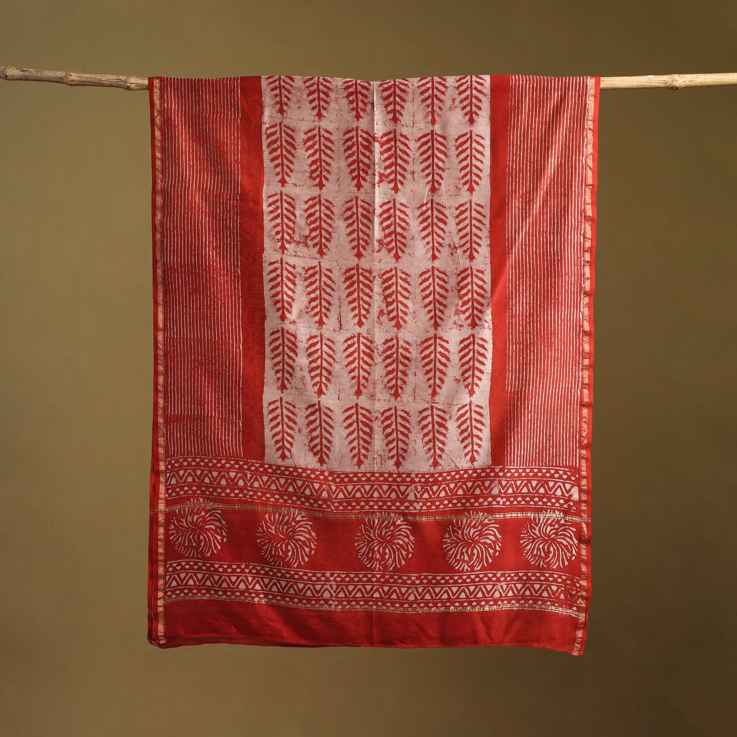 Red - Pipad Hand Block Print Natural Dyed Chanderi Silk Handloom Dupatta 34