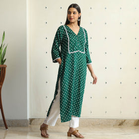 Buy Bandhani Tie-dye Cotton Straight Kurta 12 Online at iTokri.com