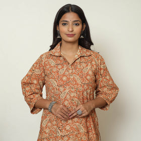 Orange - Pedana Kalamkari Hand Block Printed Cotton Straight Kurta 09