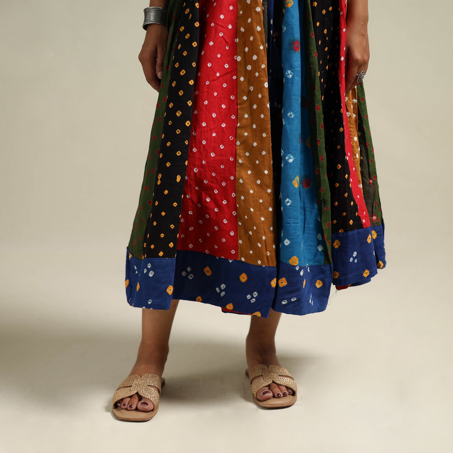 Multicolor - Bandhani Tie-Dye Patchwork Cotton Short Skirt 40