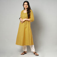 Yellow - Jacquard Cotton A-Line Kurta 15