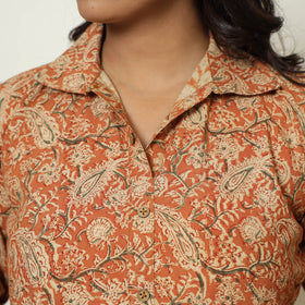 Orange - Pedana Kalamkari Hand Block Printed Cotton Straight Kurta 09