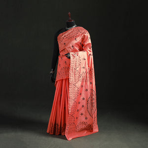 Pink - Hand Embroidered Silk Saree 20