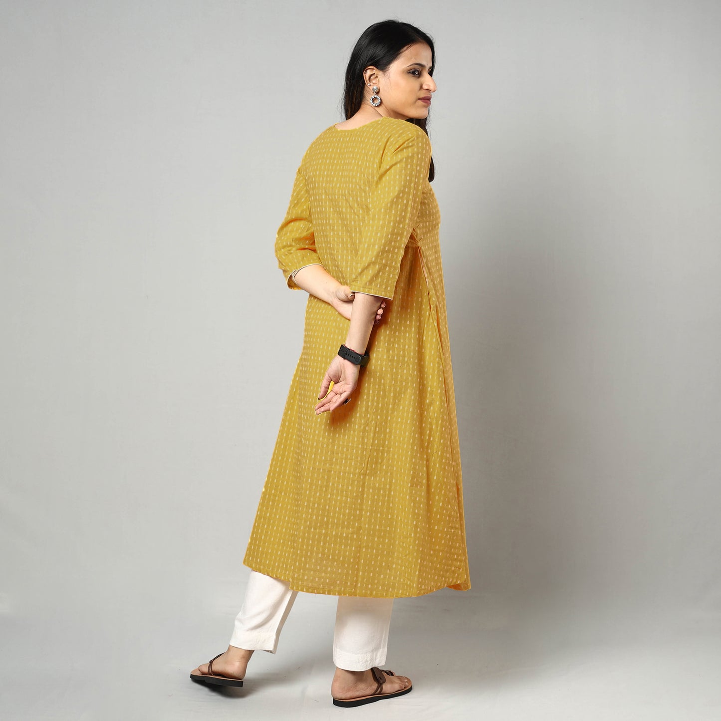 Yellow - Jacquard Cotton A-Line Kurta 15