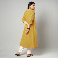 Yellow - Jacquard Cotton A-Line Kurta 15