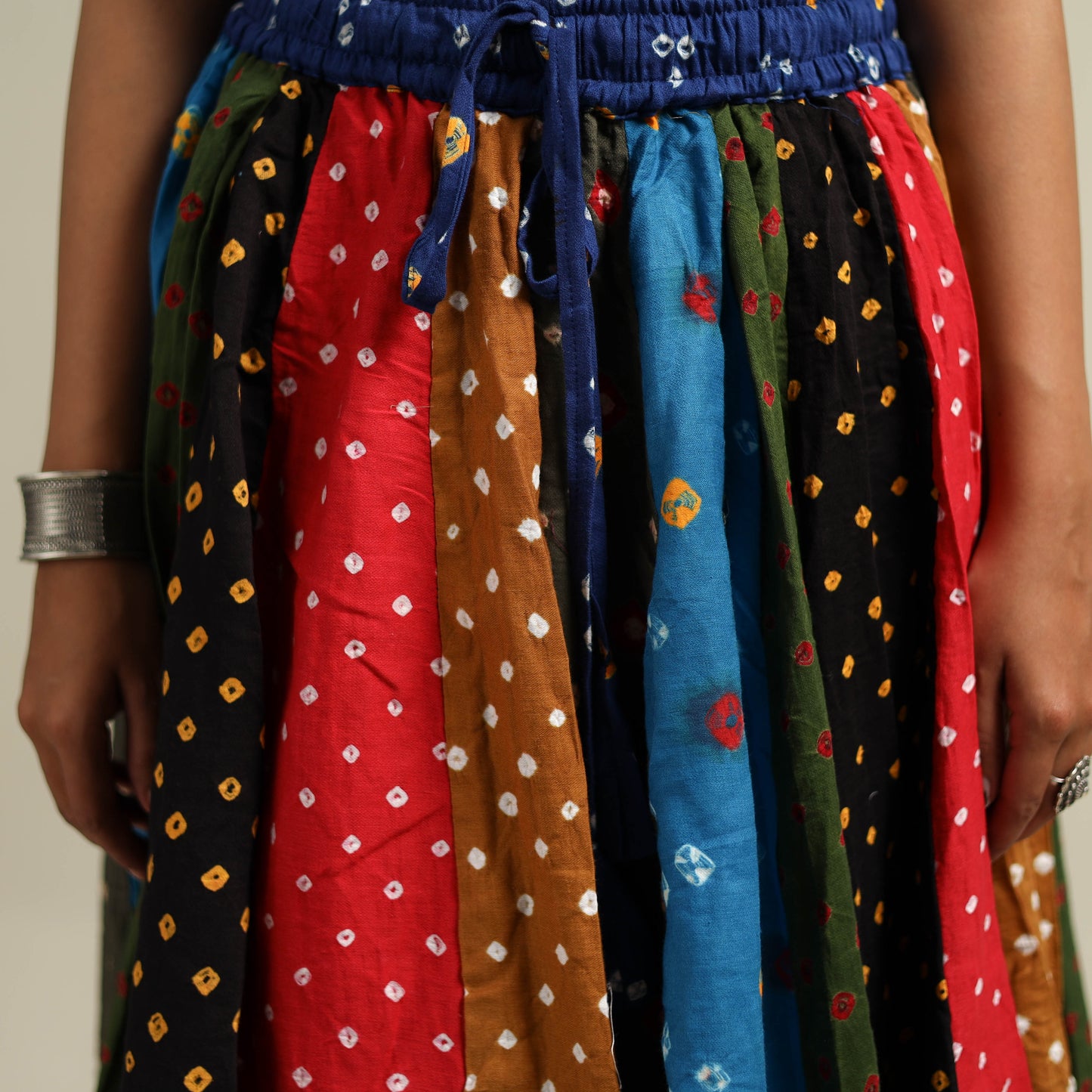 Multicolor - Bandhani Tie-Dye Patchwork Cotton Short Skirt 40