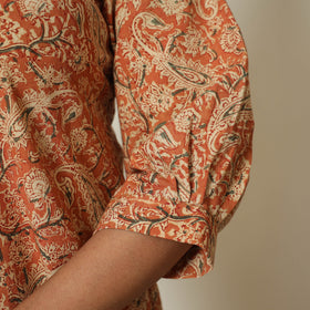 Orange - Pedana Kalamkari Hand Block Printed Cotton Straight Kurta 09