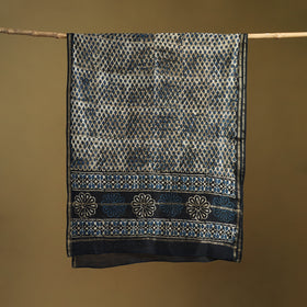 Black - Pipad Hand Block Print Natural Dyed Chanderi Silk Handloom Dupatta 31