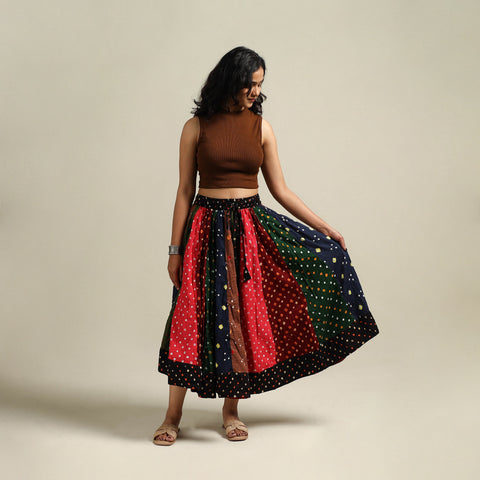 Multicolor - Bandhani Tie-Dye Patchwork Cotton Short Skirt 41