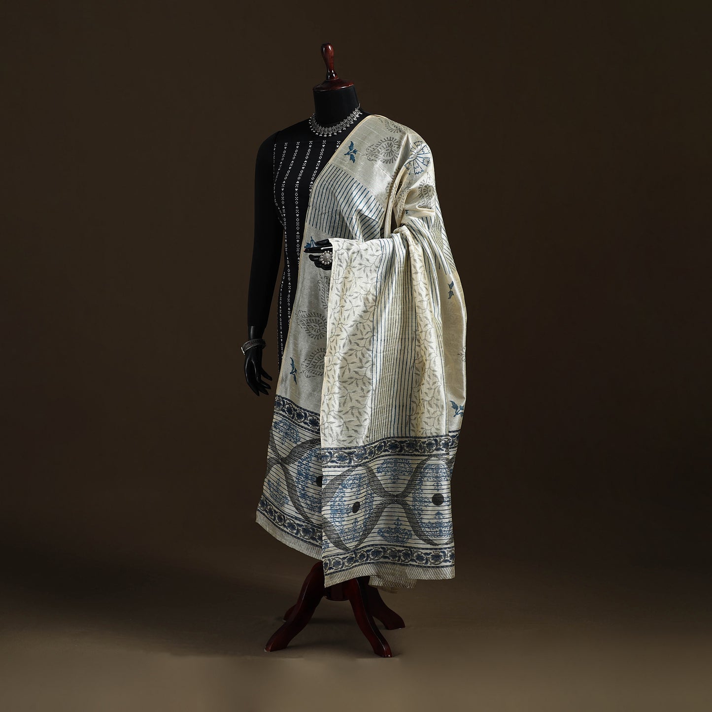 Sanganeri Hand Block Print Chanderi Silk Dupatta 48