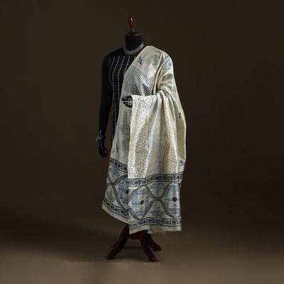 Sanganeri Hand Block Print Chanderi Silk Dupatta 48