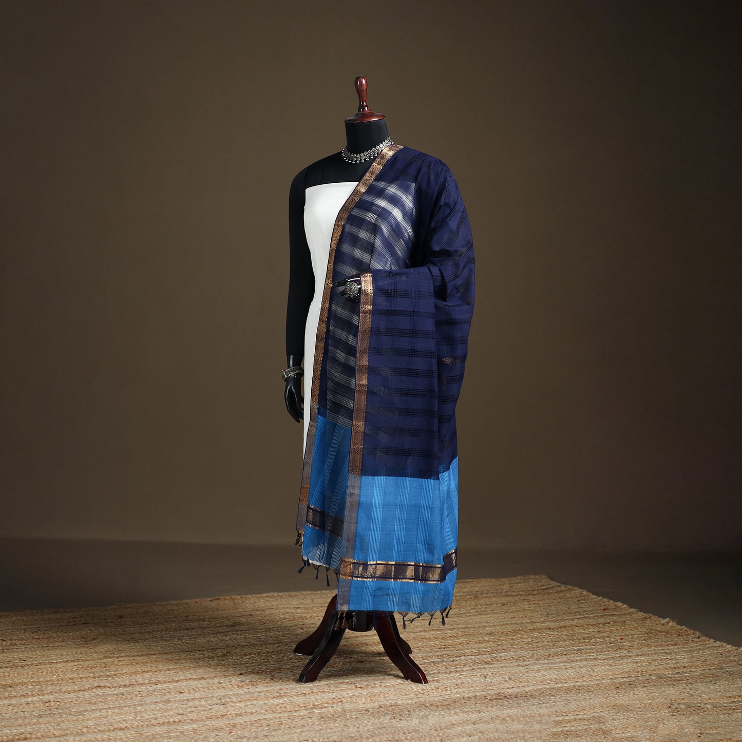 Pure Handloom Cotton Nizam Zari Border Mangalagiri Dupatta 59