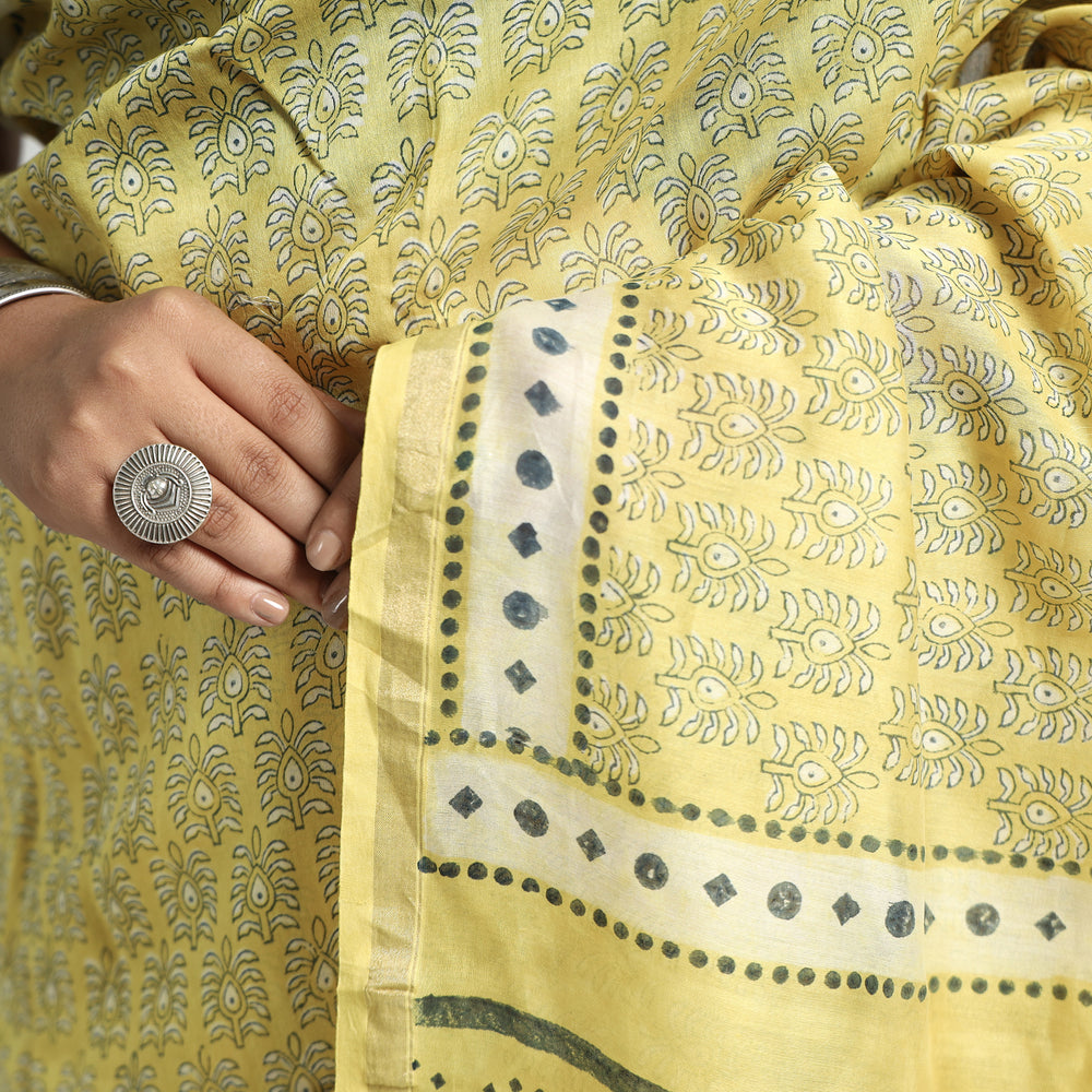 block printed silk saree