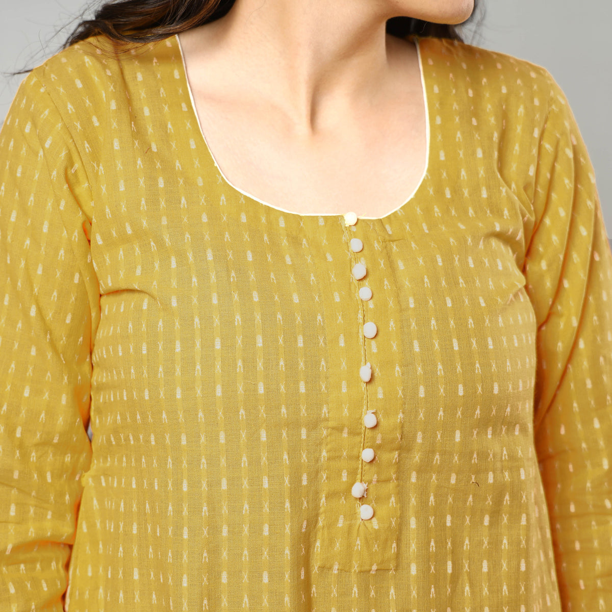 Yellow - Jacquard Cotton A-Line Kurta 15