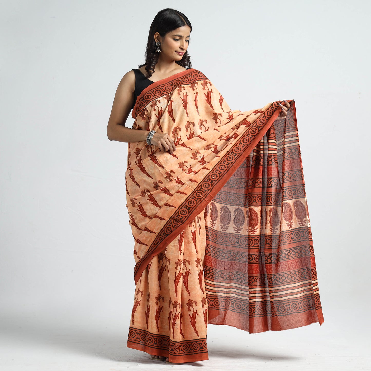 Bagru Ajrakh Cotton Saree