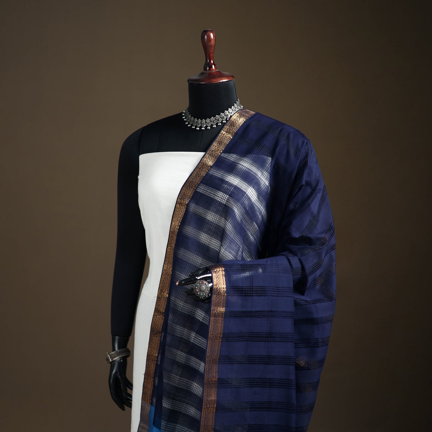 Pure Handloom Cotton Nizam Zari Border Mangalagiri Dupatta 59