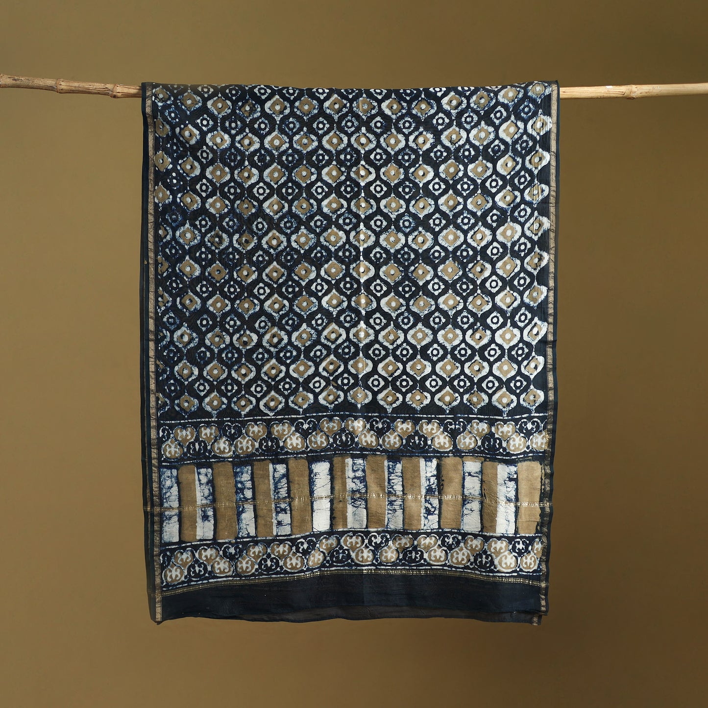 Black - Pipad Hand Block Print Natural Dyed Chanderi Silk Handloom Dupatta 29