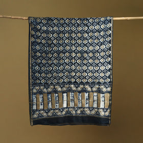 Black - Pipad Hand Block Print Natural Dyed Chanderi Silk Handloom Dupatta 29