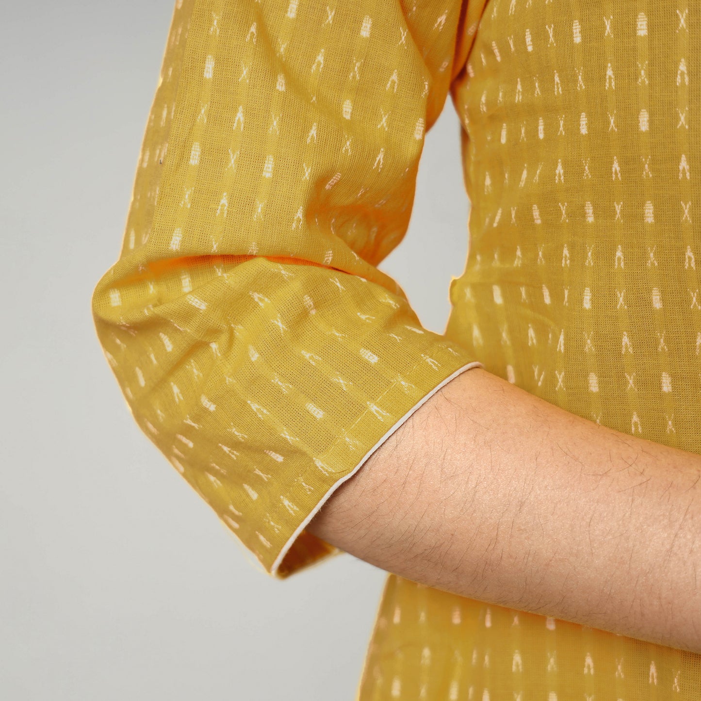 Yellow - Jacquard Cotton A-Line Kurta 15