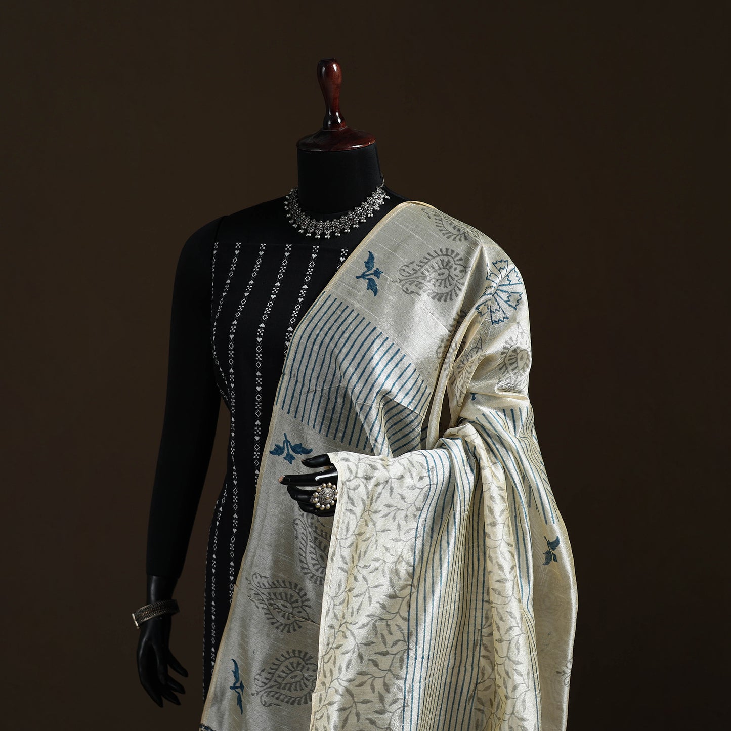 Sanganeri Hand Block Print Chanderi Silk Dupatta 48