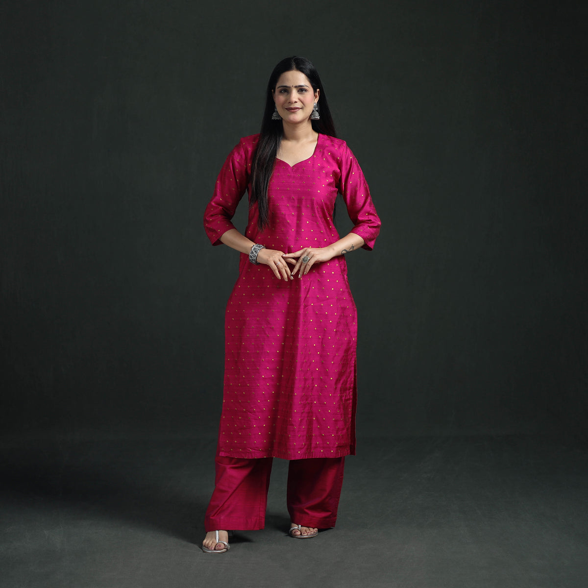 Spun Dupion Viscose Silk Zari Buti Straight Kurta with Palazzo Set for women 04