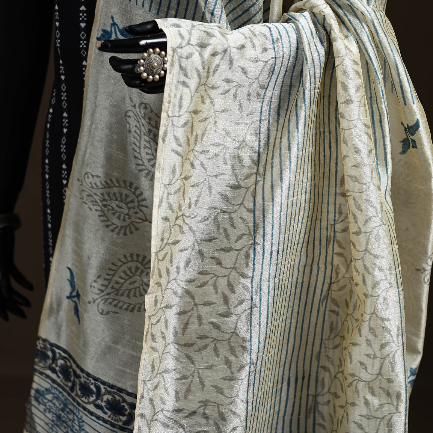Sanganeri Hand Block Print Chanderi Silk Dupatta 48
