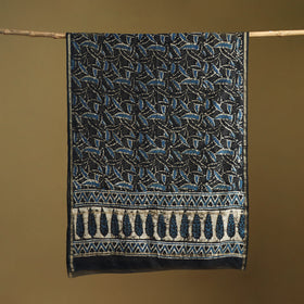 Black - Pipad Hand Block Print Natural Dyed Chanderi Silk Handloom Dupatta 27