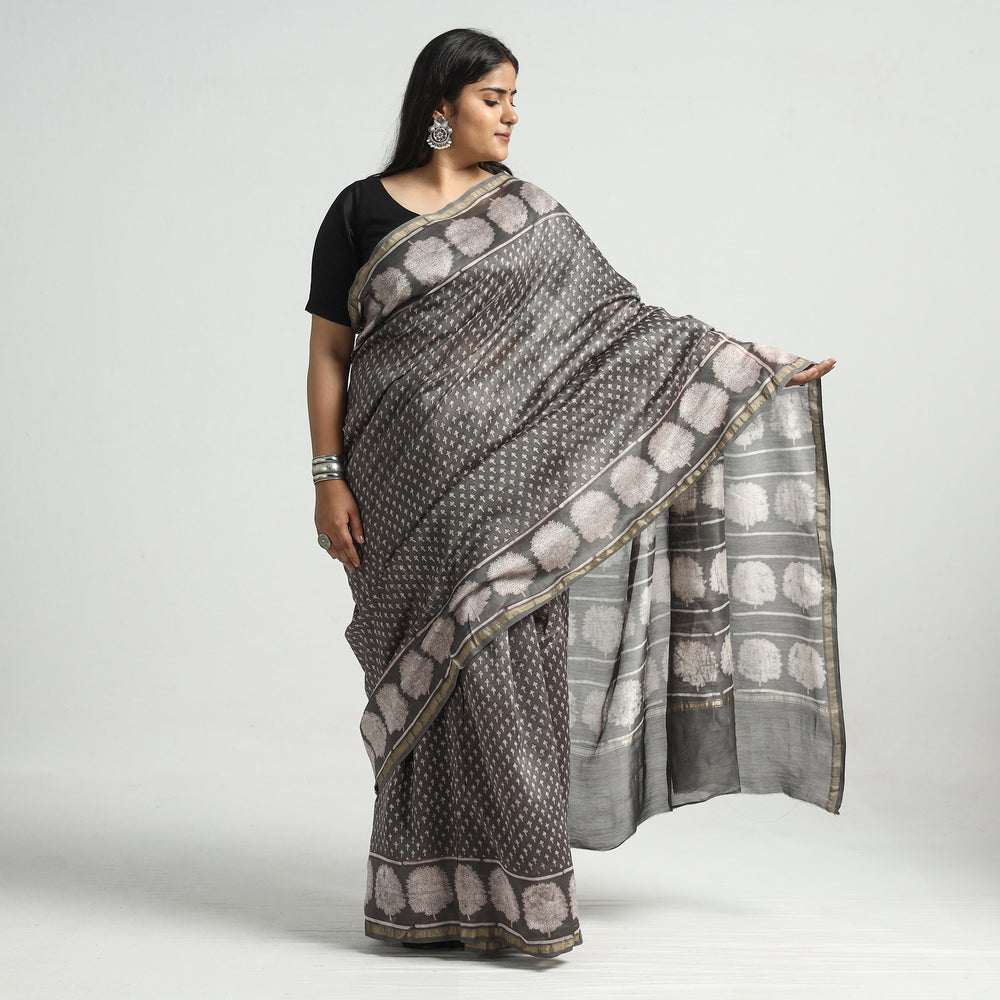 block printed silk saree