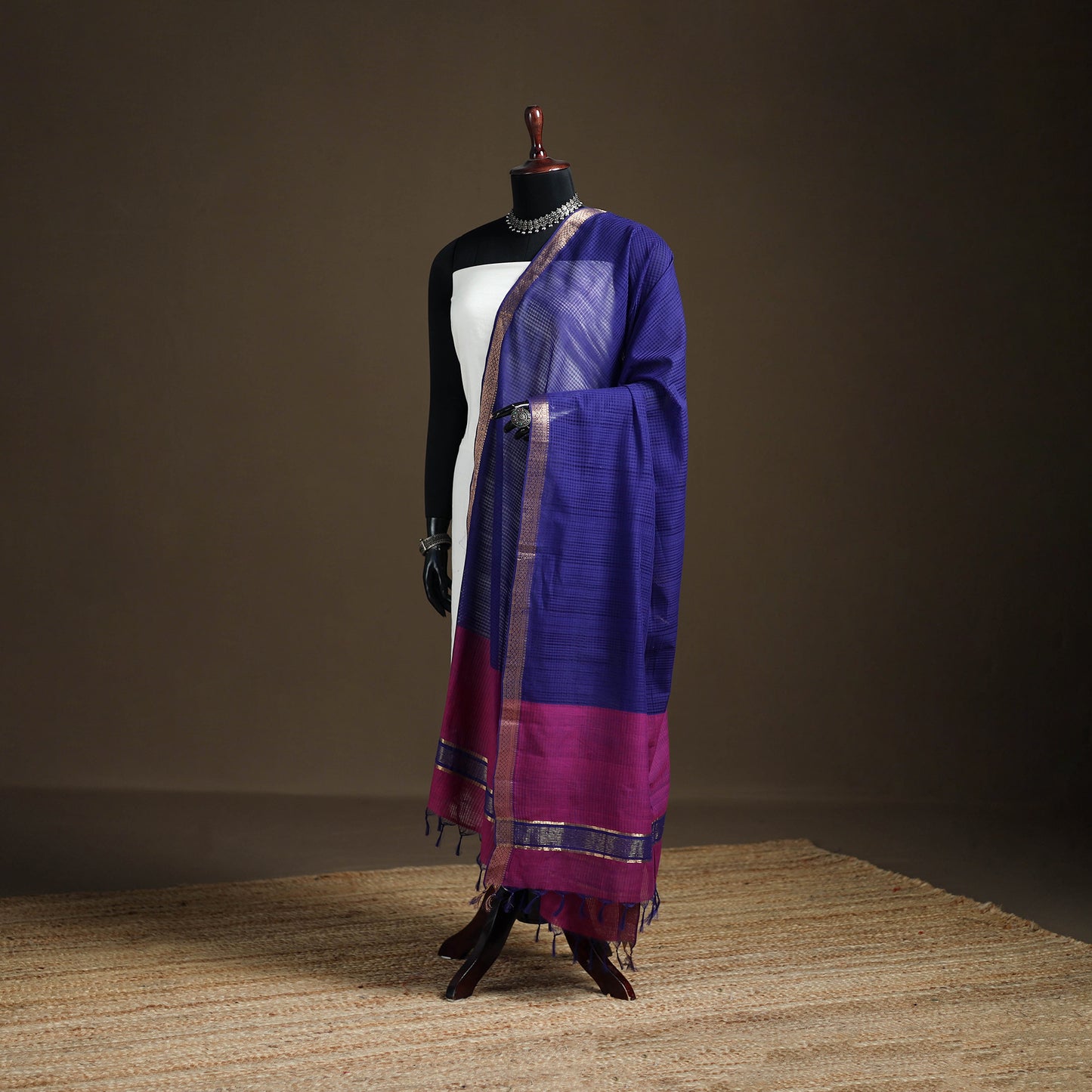 Pure Handloom Cotton Nizam Zari Border Mangalagiri Dupatta 60