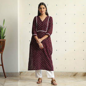 Buy Bandhani Tie-dye Cotton Straight Kurta for Women