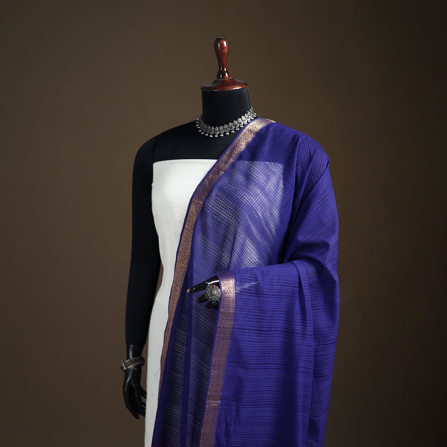Pure Handloom Cotton Nizam Zari Border Mangalagiri Dupatta 60